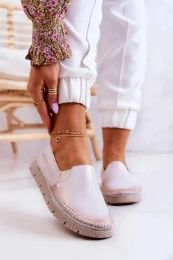 Damskie Półbuty Wsuwane Skórzane Maciejka 03512-28 Jasnoróżowe