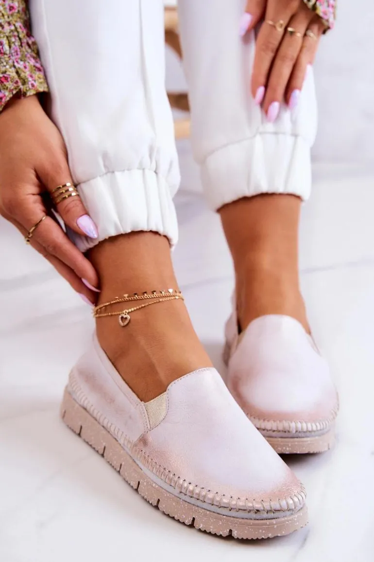 Damskie Półbuty Wsuwane Skórzane Maciejka 03512-28 Jasnoróżowe