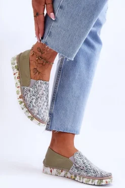 Damskie Półbuty Wsuwane Skórzane Maciejka 03512-51 Zielone