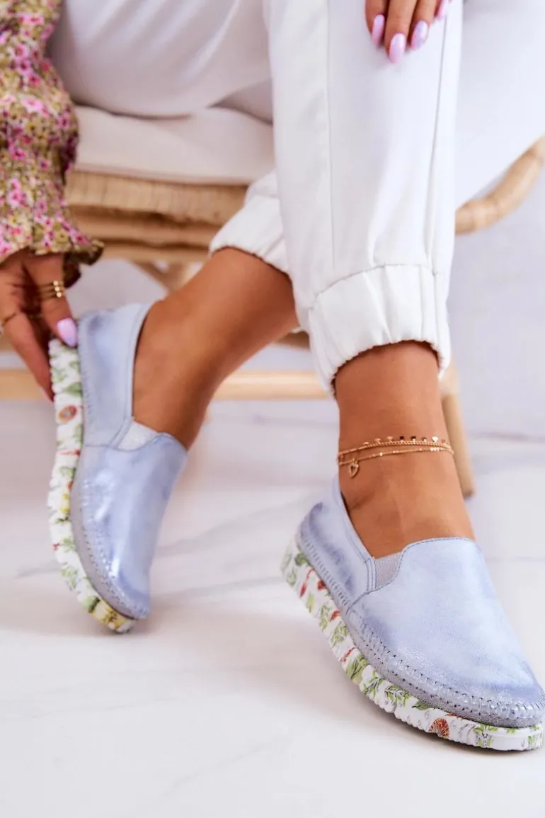 Damskie Półbuty Wsuwane Skórzane Maciejka 03512-40 Jasnoniebieskie