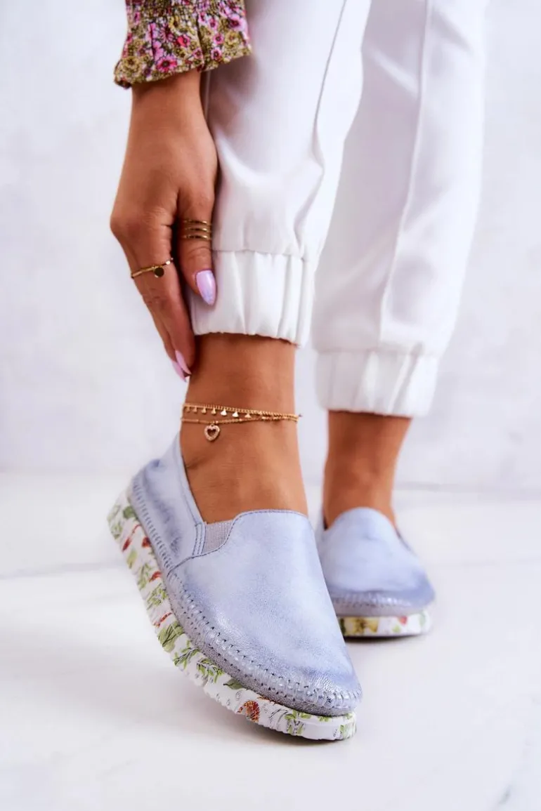 Damskie Półbuty Wsuwane Skórzane Maciejka 03512-40 Jasnoniebieskie