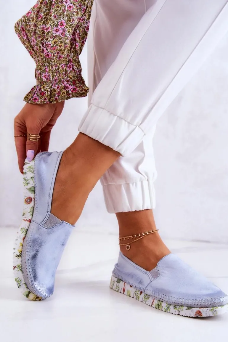 Damskie Półbuty Wsuwane Skórzane Maciejka 03512-40 Jasnoniebieskie