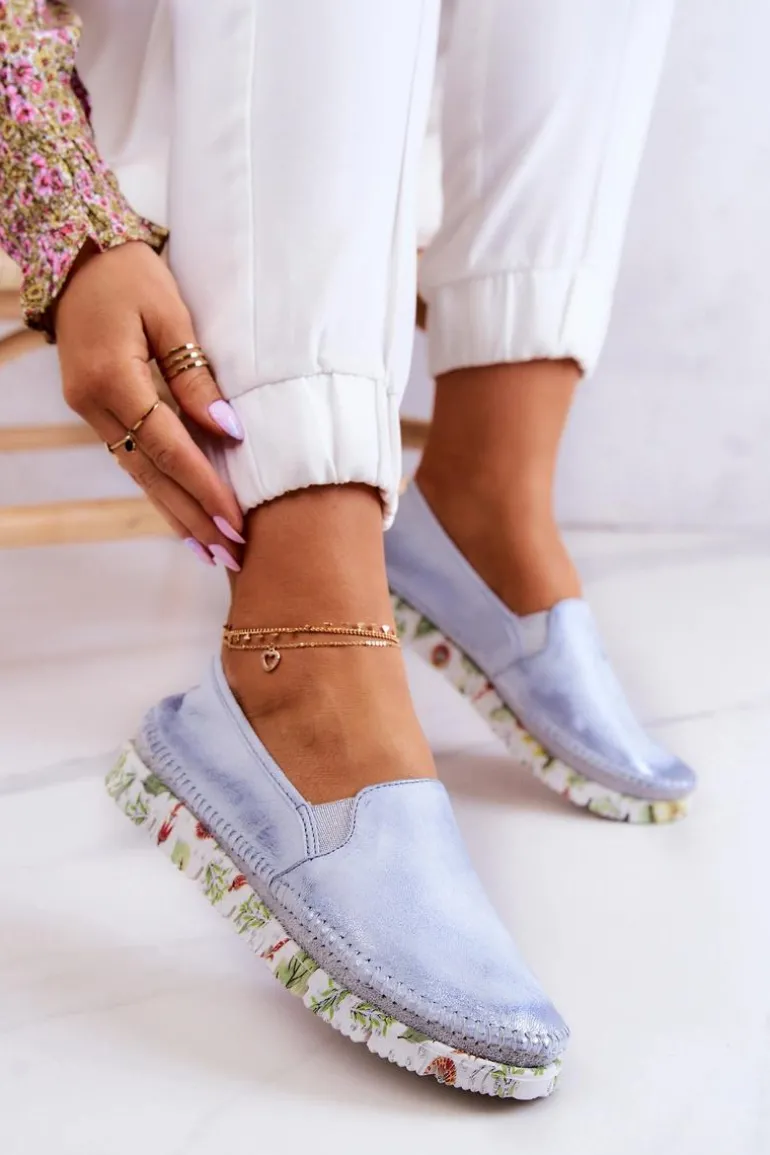 Damskie Półbuty Wsuwane Skórzane Maciejka 03512-40 Jasnoniebieskie