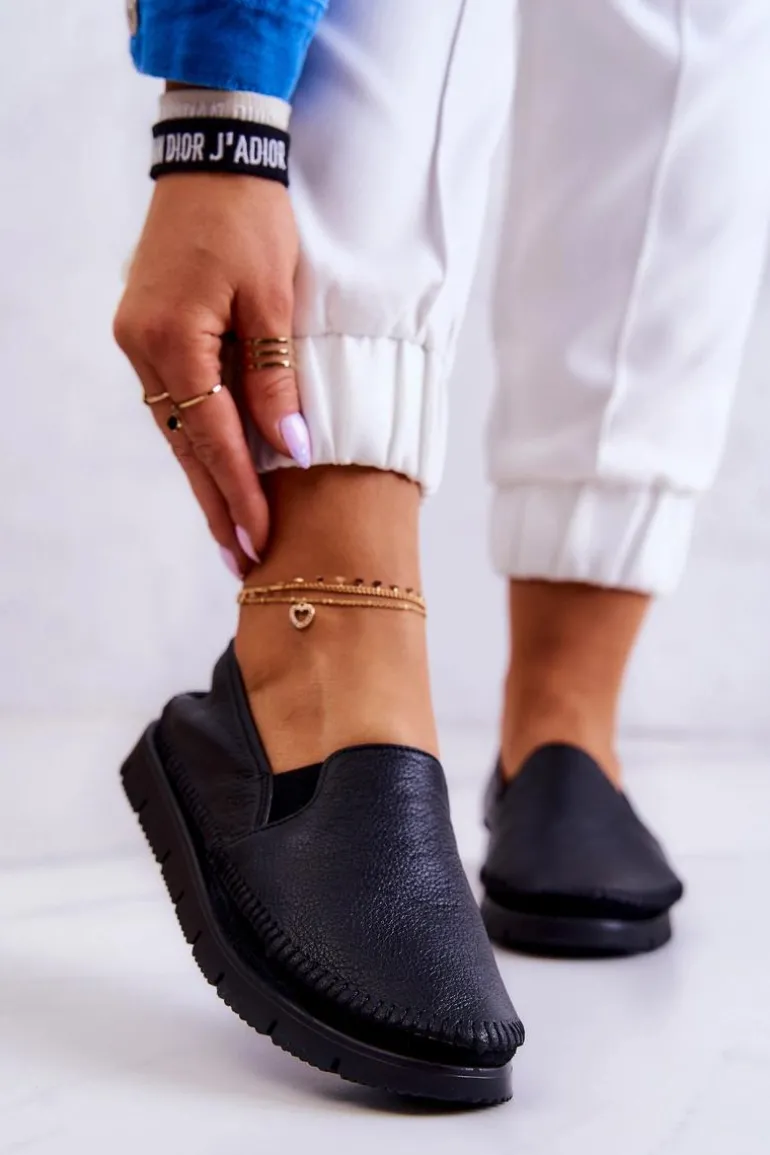 Damskie Półbuty Wsuwane Skórzane Maciejka 03512-01 Czarne