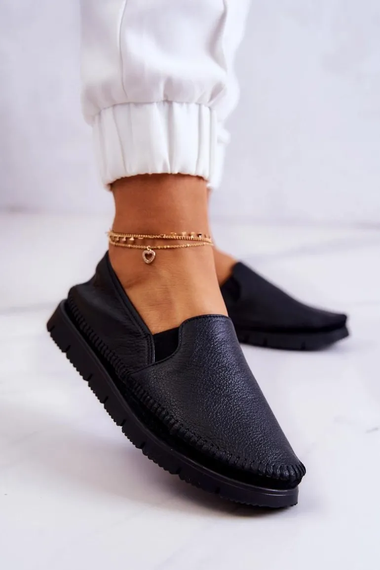 Damskie Półbuty Wsuwane Skórzane Maciejka 03512-01 Czarne