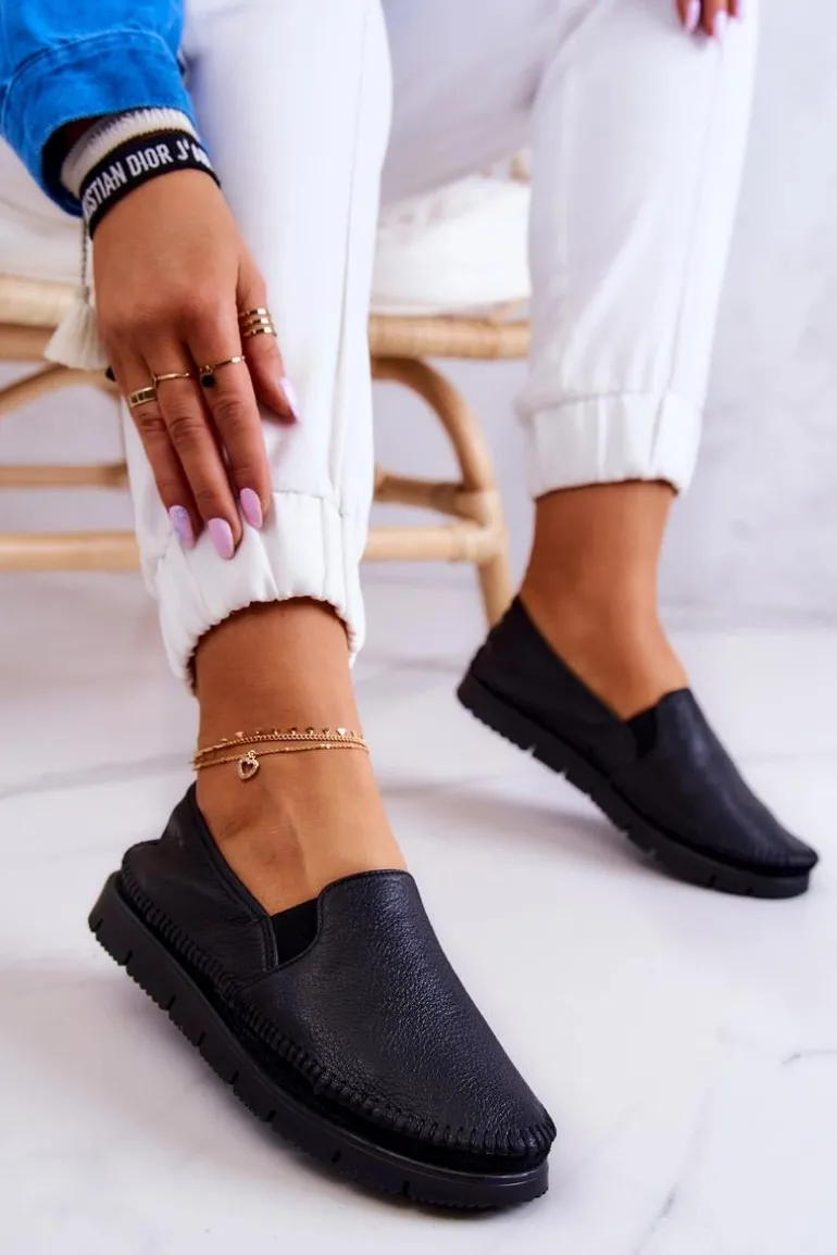 Damskie Półbuty Wsuwane Skórzane Maciejka 03512-01 Czarne