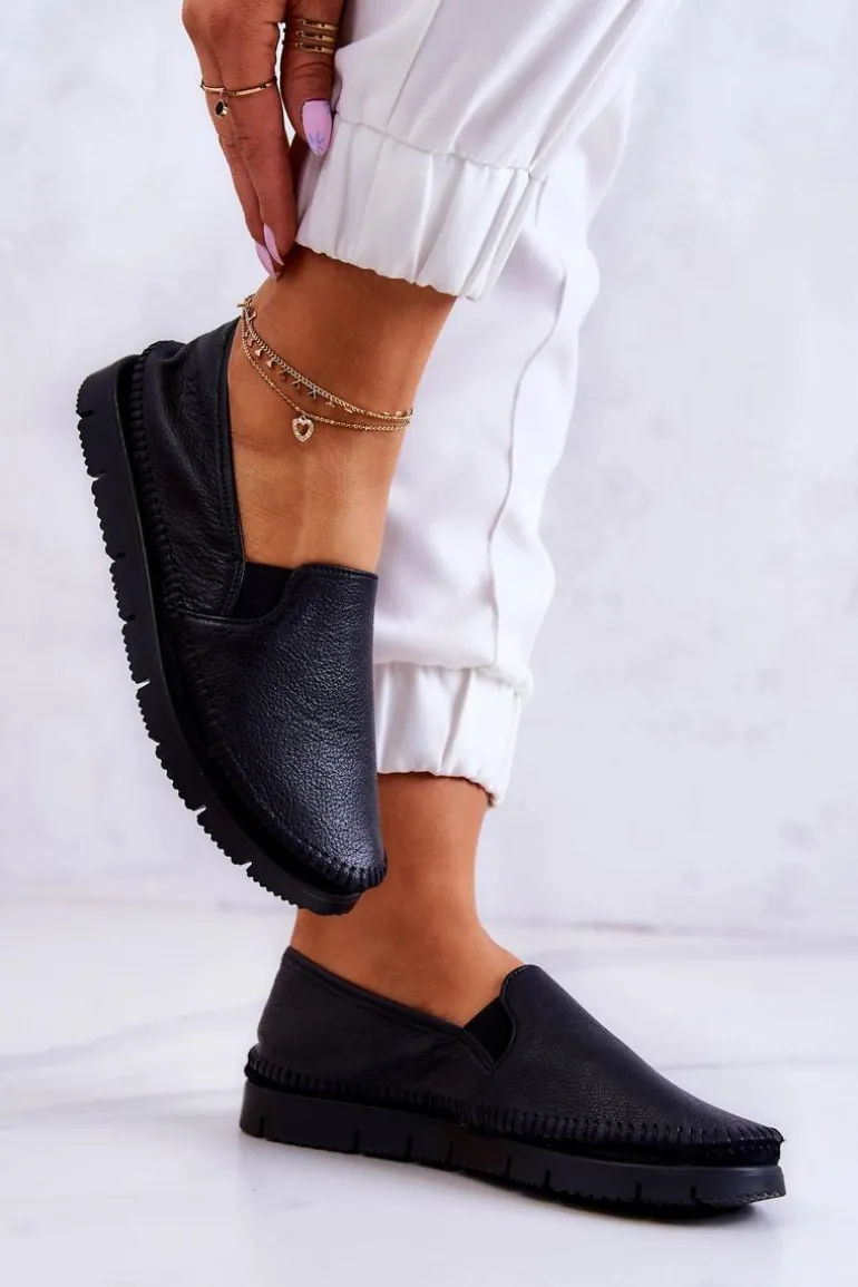 Damskie Półbuty Wsuwane Skórzane Maciejka 03512-01 Czarne