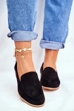 Damskie Półbuty Wsuwane Zamszowe Czarne Twinky