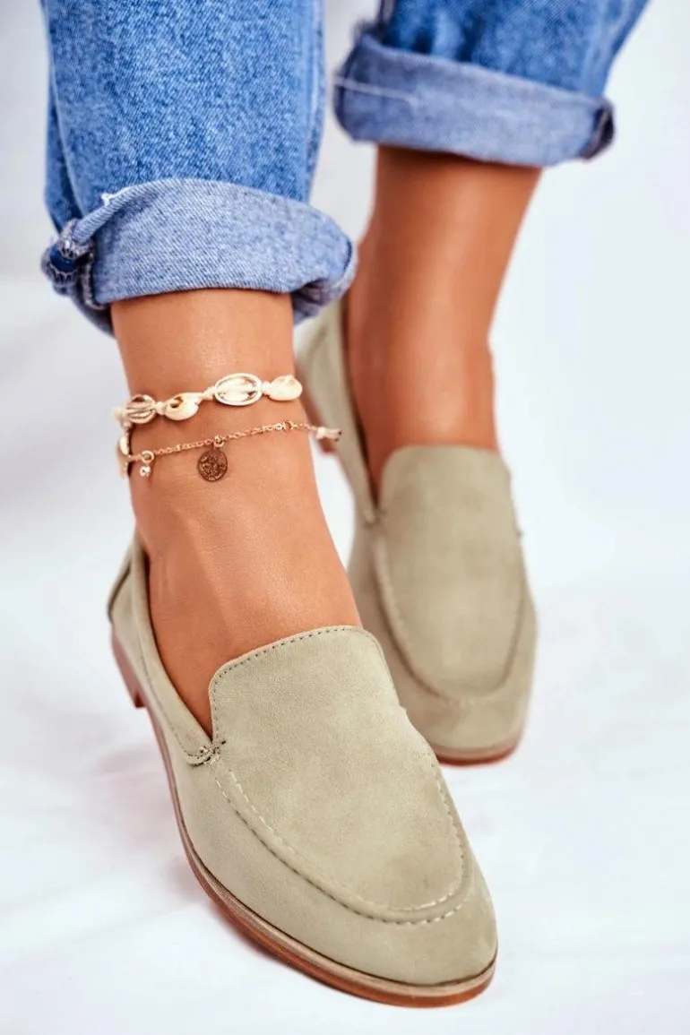 Damskie Półbuty Wsuwane Zamszowe Zielone Twinky