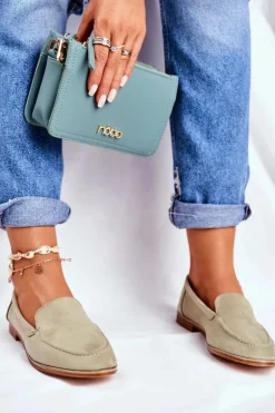 Damskie Półbuty Wsuwane Zamszowe Zielone Twinky