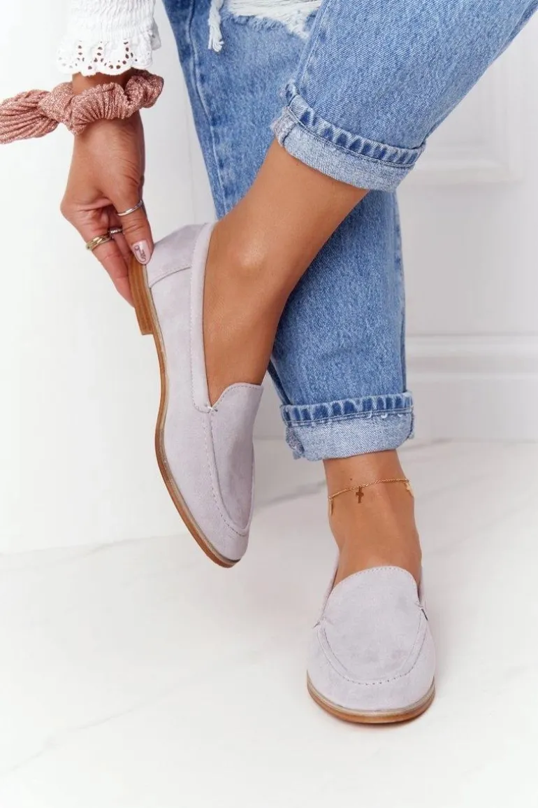 Damskie Półbuty Wsuwane Zamszowe Szare Twinky