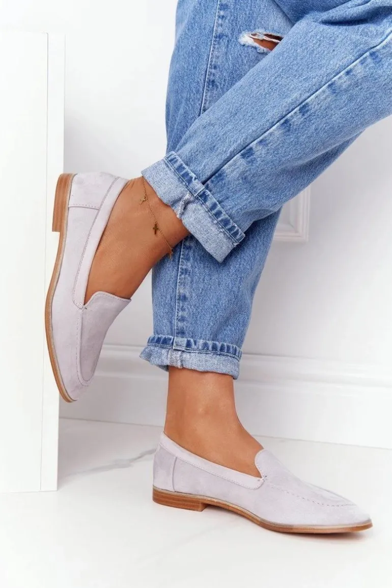 Damskie Półbuty Wsuwane Zamszowe Szare Twinky