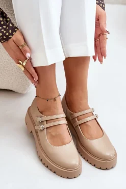 Damskie Półbuty Z Paskami Beżowe Rialuna
