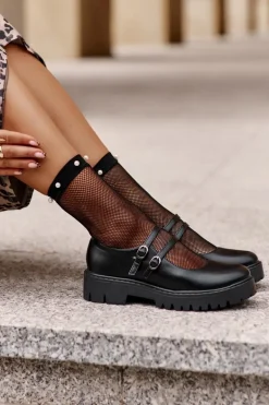 Damskie Półbuty Z Paskami Czarne Rialuna