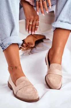 Damskie Półbuty Zamszowe Beżowe Cintra