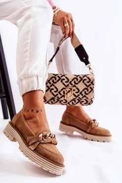 Damskie Półbuty Zamszowe Laura Messi 2523 Camel
