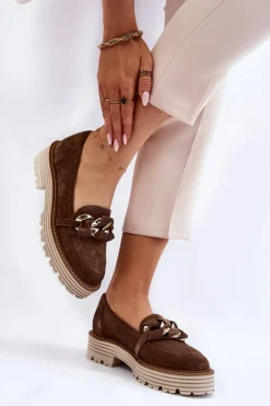 Damskie Półbuty Zamszowe Laura Messi 2523 Brązowe