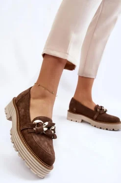 Damskie Półbuty Zamszowe Laura Messi 2523 Brązowe