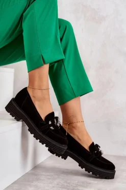 Damskie Półbuty Zamszowe Laura Messi 2523 Czarne