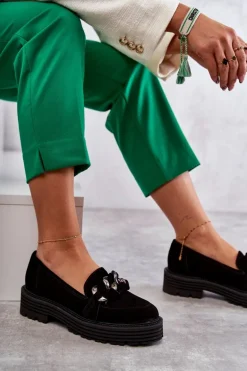 Damskie Półbuty Zamszowe Laura Messi 2523 Czarne