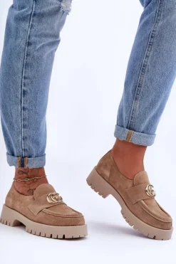 Damskie Półbuty Zamszowe Z Ozdobą Beżowe Rosefalls