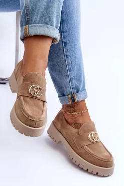 Damskie Półbuty Zamszowe Z Ozdobą Beżowe Rosefalls