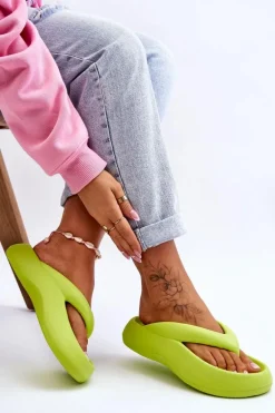 Damskie Piankowe Klapki Japonki Neonowy Żółty Roux