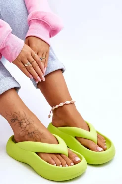 Damskie Piankowe Klapki Japonki Neonowy Żółty Roux