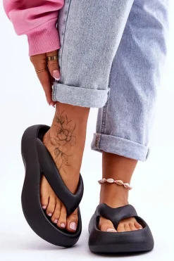 Damskie Piankowe Klapki Japonki Czarne Roux