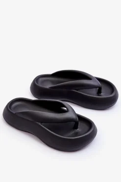 Damskie Piankowe Klapki Japonki Czarne Roux