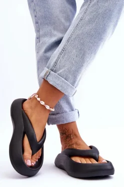 Damskie Piankowe Klapki Japonki Czarne Roux