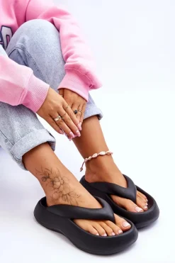 Damskie Piankowe Klapki Japonki Czarne Roux