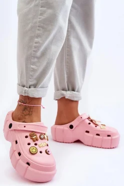 Damskie Piankowe Klapki Kroksy Z Ozdobami Różowe Marlett