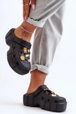 Damskie Piankowe Klapki Kroksy Z Ozdobami Czarne Marlett