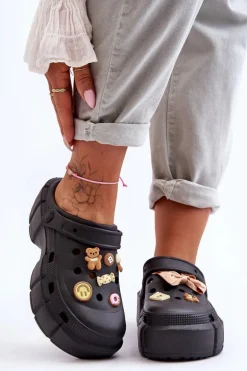 Damskie Piankowe Klapki Kroksy Z Ozdobami Czarne Marlett