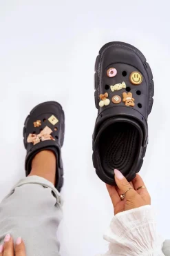 Damskie Piankowe Klapki Kroksy Z Ozdobami Czarne Marlett