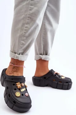 Damskie Piankowe Klapki Kroksy Z Ozdobami Czarne Marlett