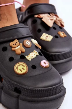 Damskie Piankowe Klapki Kroksy Z Ozdobami Czarne Marlett