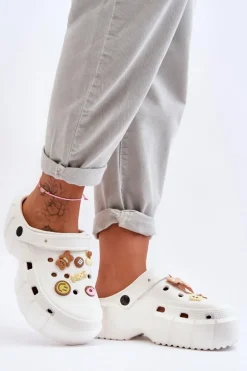 Damskie Piankowe Klapki Kroksy Z Ozdobami Białe Marlett