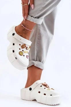 Damskie Piankowe Klapki Kroksy Z Ozdobami Białe Marlett