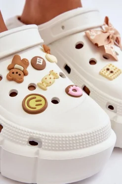 Damskie Piankowe Klapki Kroksy Z Ozdobami Białe Marlett