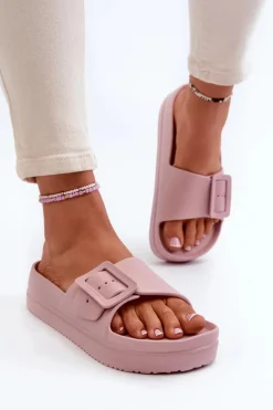 Damskie Piankowe Klapki Na Platformie Z Klamrą Big Star NN274A663 Różowe
