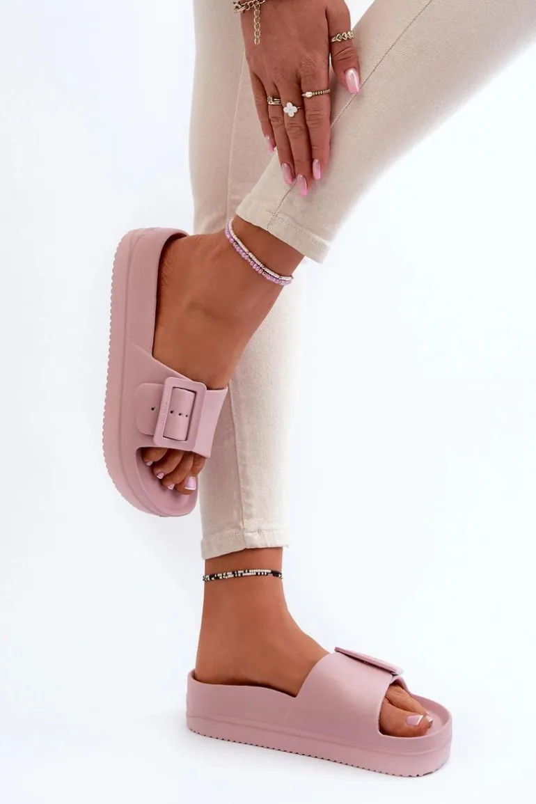 Damskie Piankowe Klapki Na Platformie Z Klamrą Big Star NN274A663 Różowe