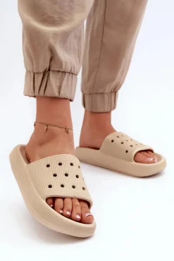 Damskie Piankowe Klapki Na Grubej Podeszwie Beżowe Beula