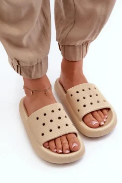 Damskie Piankowe Klapki Na Grubej Podeszwie Beżowe Beula