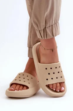 Damskie Piankowe Klapki Na Grubej Podeszwie Beżowe Beula