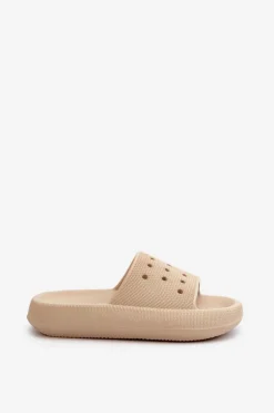 Damskie Piankowe Klapki Na Grubej Podeszwie Beżowe Beula