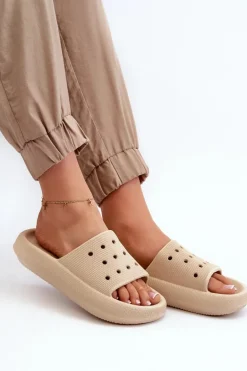 Damskie Piankowe Klapki Na Grubej Podeszwie Beżowe Beula