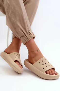 Damskie Piankowe Klapki Na Grubej Podeszwie Beżowe Beula