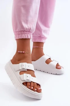 Damskie Piankowe Klapki Na Platformie Białe Melorea